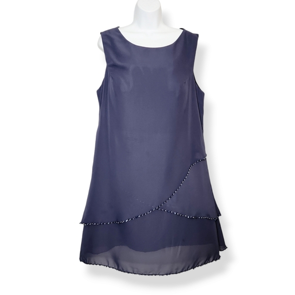 JJ's House Purple Layered Chiffon Beaded Edge Sleeveless Dress Party Wedding - Picture 9 of 9